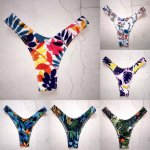 Women bikini thong Sexy high Leg panties Printed Swimwear Bathing Beachwear Swimming Shorts brazilian swimsuit bottoms