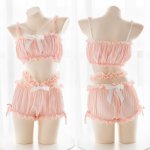 Sexy Women's Lingerie Set Lolita Bow Ruffles Camisoles & Shorts Chiffon Underwear Set Sukumizu Japanese Cute Two-piece Suit