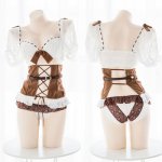 European style Sexy Ultrashort Tops Vintage Bow Bandage Corset Underwear Set Women's Kawaii Maid Brown Lace Lingerie Set