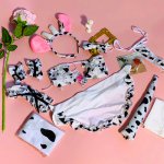 Woman Anime Cotton Sexy Costumes French Apron Lolita Bikini 10 Pieces Cow Cosplay Hot Lingerie Erotic Clothing Stocking headband