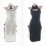 Womens Sexy Cosplay Costume Cheongsam Lingerie Strappy Corset Nightie Sleepwear Underwear Dress White&Black