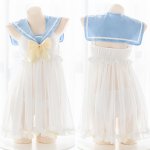 Lolita Soft Sister Light Blue Sailor Collar Perspective Nightdress Homewear Teen Girls Sexy Cute Bowknot Uniform Dress Cosplay