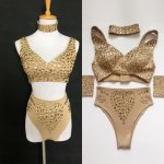 Sexy Rhinestone Bikini Suit Bar DJ Female Singer Stage Performance Clothing Nightclub Pole Dance Costume Party Outfit DWY3274