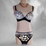 Nightclub Pole Dance Clothing Bikini Rhinestone Mirror Costume Shiny Lens Bra Pant Sexy GOGO Dance Rave Clothes Stage Dress 1571