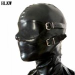 New Sexy Leather Latex Hood Black Mask Breathable Headset Fetish BDSM Bondage Adult Sex Games Coplay Mask For Costume Party