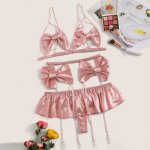 3Pcs Sexy Underwear Set Women Satin Bowknot Bra Garter Sexy Lingerie Hot Erotic Langerie Erotica Babydoll Porn Sex Costumes 2019