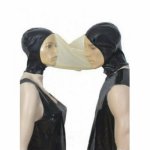 sexy lovers lingerie unisex latext spliced transparent handmade latex double hoods couple mask cekc uniform fetish costumes