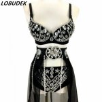 Fashion Sexy Handmade Rhinestone Bikini Set ( Bra + Short + Skirt) 3 Pieces Female DJ Singer Costumes Performance Dance Outfit