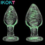 Ikoky, IKOKY Luminous Glass Butt Plug Anal Plug Toys for Adults Erotic Toys Crystal Jewelry Anal Beads Sex Shop No Vibration