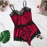 Pajamas Fashion Nightwear Satin Sissy Women Sexy Lingerie Girl V-neck Lace Splice Sleepwear Nightwear Female Erotic Dress