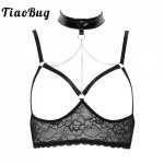 TiaoBug Hot Sexy Women Floral Lace Sheer Lingerie Halter Adjustable Shoulder Strap Transparent Erotic Open Cups Bra Tops Bondage