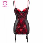 Red Satin&Black Floral Lace Mesh Chemise Erotic Lingerie Sexy Underwear For Women Nightwear Plus Size Lenceria Erotica Hot