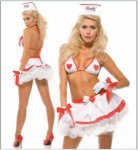 Cosplay Sexy Adult Nurse Costumes Split Halterneck Backless White Nurse Uniformen Temptation Nifty Bow 4PCS Suit Fast Sale T1164