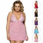 Negligee XL-7XL Halter Nighty for Sex Women Babydoll Dress Backless Lace Exotic Lingerie See Through Disfraz Mujer Sexy R70098P