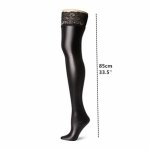 Women Sexy Lingerie Thigh High Lycra Wet Look Stockings Black Faux Leather Legging with Lace Bas Sexy Erotique