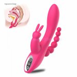 3 IN 1 Rabbit Dildo Vibrator with Bunny Ears Anal Butt Plug Vibrator Sex Toy for Female Masturbation Vibrating G Spot Dildo