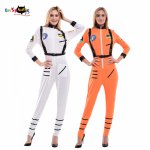 Eraspooky 2019 Sexy Pilot Uniform White Orange Astronaut Cosplay Spaceman Jumpsuit Halloween Costume for Women Party Fancy Dress