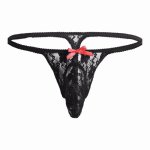 Mens Sexy Lingerie Lacework See-through Underwear Open Butt Bulge Pouch String Homme Thong Briefs Bikini Gay Panties Underwear