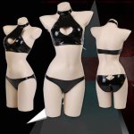 Women Sexy Lingerie Black Patent Leather Teddy Costume Set Outfit Bra Underwear