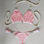 100% Latex Rubber Gummi Pink and white sexy cute Sling bikini suit Size XXS~XXL