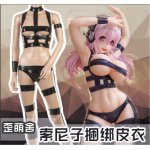 [STOCK] 2018 Anime Super Sonico T.M.Revolution PU Sexy Swimsuit Uniform Bikini Cosplay Costume For Halloween Free Shipping New.
