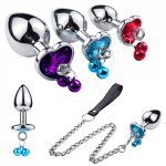 Stainless Steel Crystal Anal Plug Heart Shaped WIth Bell Chain Jewelry Butt Plug Anal Sex Toys for Couples Jewelry Crystal Dildo