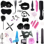 Vibrator Bondage 23 Pcs/Set BDSM Fetish Mask Sex Toys for Couples Plug Anal Metal Flirt Handcuffs Collar Eye,Anal Beads Vibrator