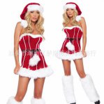 Fantasias Femininas Christmas Uniform Disfraces Sexy Striped Red And White Mini Strapless Dress With Belt Christ Costumes T1425