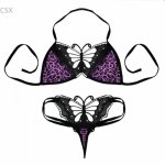 Sexy Women Exotic Apparel Halter Neck Butterfly Pattern Bikini Lingerie Nightwear + G-string Set 4 Colors Available  WY