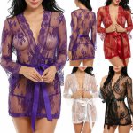 Peignoir Femme Transparent Robe Bathrobes Women Robes Women's Lace Sexy Sleepwear Spring and Summer Lingerie Sets New 2019