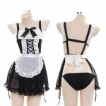 Japanese Sweet Lolita Sexy Maid Sleepwear Hollow Lingerie Girl Pajamas Bow Lace Night skirt Camisole Top & Panties Underwear Set