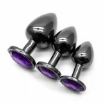 3pcs Plating Black Metal Anal Plug Sex Toys For Couple Anus Dilator Metal Ball Massager Purple Crystal Base Smooth Butt Plug Toy