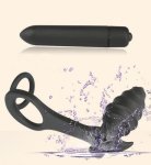 Vibrating silicone anal plug connected with penis cock ring and Scrotum ring Drop shipping