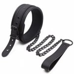 Leather Adjustable Collar With Traction Chain Slave Sex Games Black Collar Bdsm Bondage Adults Sex Toy Fetish Sex Tool For Sale