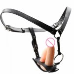 Adjustable Strap On Harness Leather Chastity Belt with Silicone Butt Plug Penis for Bdsm Fetish Sex Products for Gay Women Men