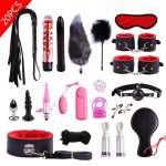 Porno Sex Toys BDSM Bondage Set Kits Handcuffs Nipple Clamps Whip Mouth Gag Anal Beads Butt Plug Bullet Vibrator Adult Games