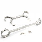 304 Stainless Steel Press Lock Open Leg Ankle Cuffs Fixed Restraints Bondage BDSM Fetish SlaveMetal Lockable Handcuffs Sex Toys