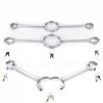 New Stainless Steel Metal BDSM Bondage Handcuffs Shackles Wrist Cuffs Neck Collar Slave Restraints Adult Erotic Couples Sex Toys