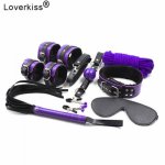 8 Piece/Set BDSM Sex Bondage Restraints Fetish Erotic Leather Handcuffs Nipple Clamps Whip Flirt SM Bondage Sex Toys for Couples