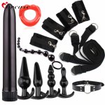 9PCS SM Game Kit vibrator sex toys for woman g spot vagina Plush Sexy Toy Suit Whip Handcuffs Anal Plug Bundled Binding Set