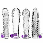 Sex Toy Vibrator Condom Reusable Crystal Condom Penis Extender Sleeve Delay Ejaculation Prostate Massager Intimate Goods