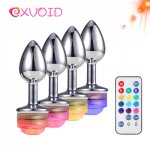 EXVOID Metal Anal Plug with Colorful LED Light Remote Control Butt Plug Sex Shop Anal Sex Toys for Men Woman Prostate Massager