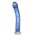 No.29 Blue Wave G-Spot Glass Dildo, Gorgeous 7.5 inch curved shaft smooth raised swirls Glass penis, Sex toy for women big dildo