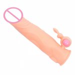 185mm Silicone Vibrator Penis Sleeve Vibrating Reusable Condom Penis Extension Enlargement Sex Toys Stimulate Woman Clitoris