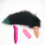 2 Pcs/Lot Vibrator And Green And Black Larger Fox Tail Fluffy Anal Plug Toys Plug Sex Products Toy for Woman And Men Adult Games