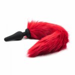 New black silicone Anal Plug beads red fox tail Butt plug Role Play Flirting Fetish sex Toy for Women