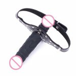 Lockable Soft Leather Double Sided Penis Gag Face Strap On Dildo Harness Gag Sex Bondage Fetish Restraint