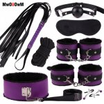 MwOiiOwM 8 Pcs PU Leather Sex Bondage Set Hand Cuffs Nipple Clip Whip Rope Blindfold Sexy Lingerie Erotic Sex Toys For Couples