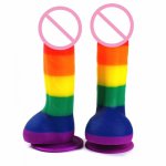 Realistic Big Dildo Rainbow Color Silicone Massager Stimulator Masturbation Adult Sex Toy for Women Couples