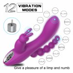 Rabbit Vibrator G-spot and P-spot Anal Vibrator Triple Curve 12 Function Rechargeable  Clit Stimulator Dildo Vibrator for Women